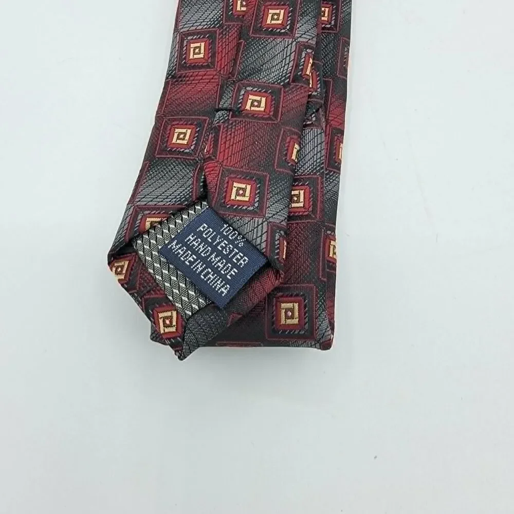 Croft & Barrow Men's Geometric Pattern 100% Silk Neck Tie Red 57.5 x 3.25
